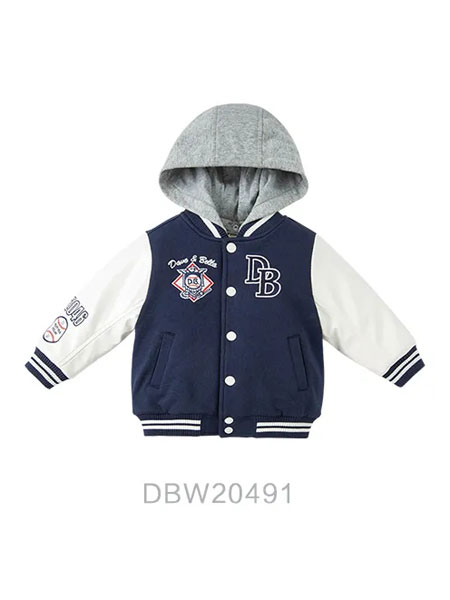 davebella戴维贝拉童装品牌2021秋冬连帽拼接棒球服